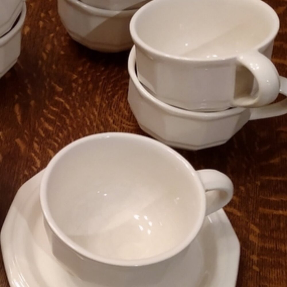 Rare Coffee Lovers' Gray and Cream Speckled Stackable Coffee Mug/Cup Set (4) - Picture 11 of 16